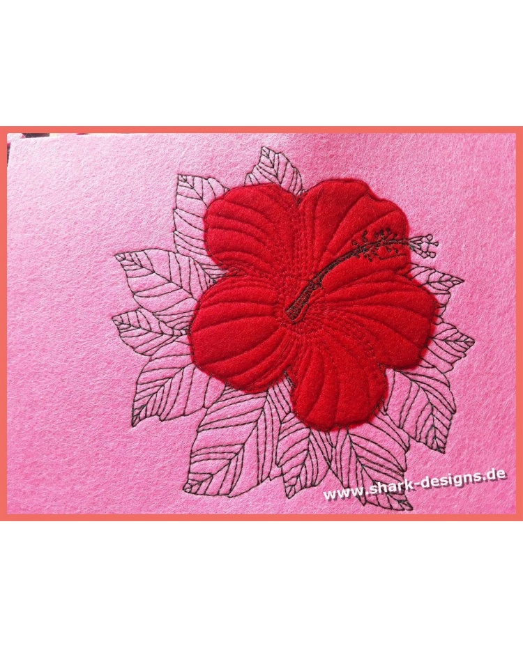 Embroidery Design HibiscusApplique in 6 Sizes, Doodle, Border, Flower